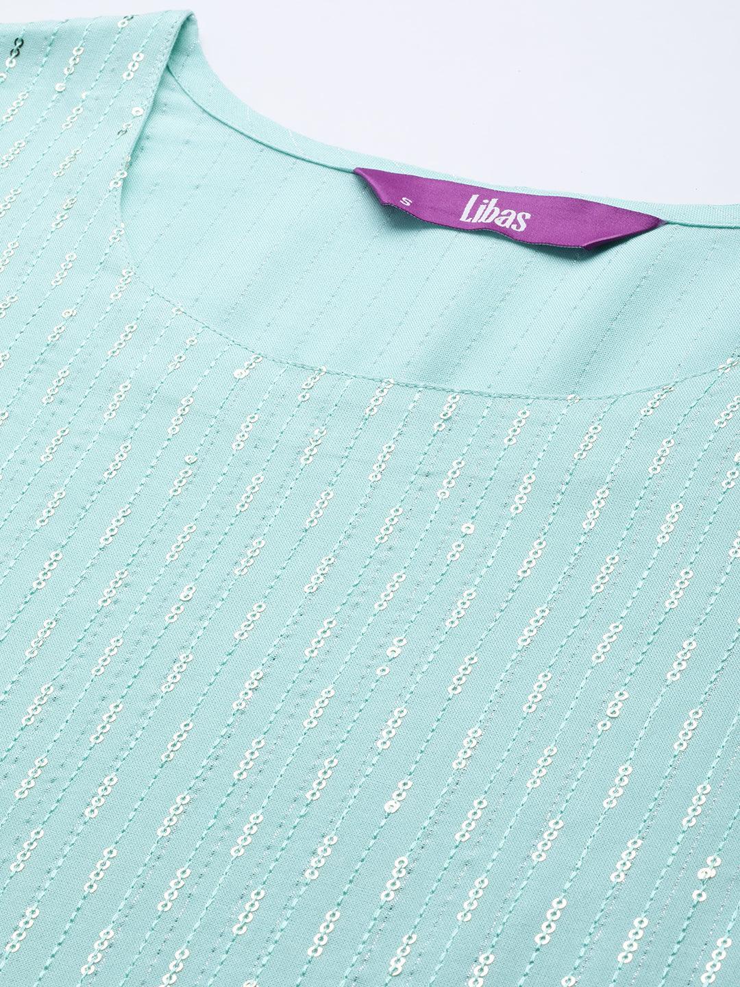 Sea Green Embroidered Rayon Straight Kurta - ShopLibas 