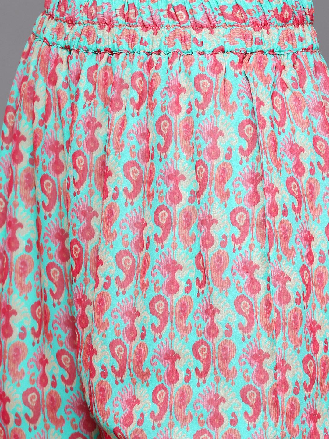 Sea Green Printed Georgette Suit Set - ShopLibas