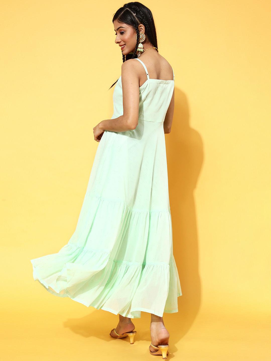 Sea Green Printed Georgette Dress - ShopLibas
