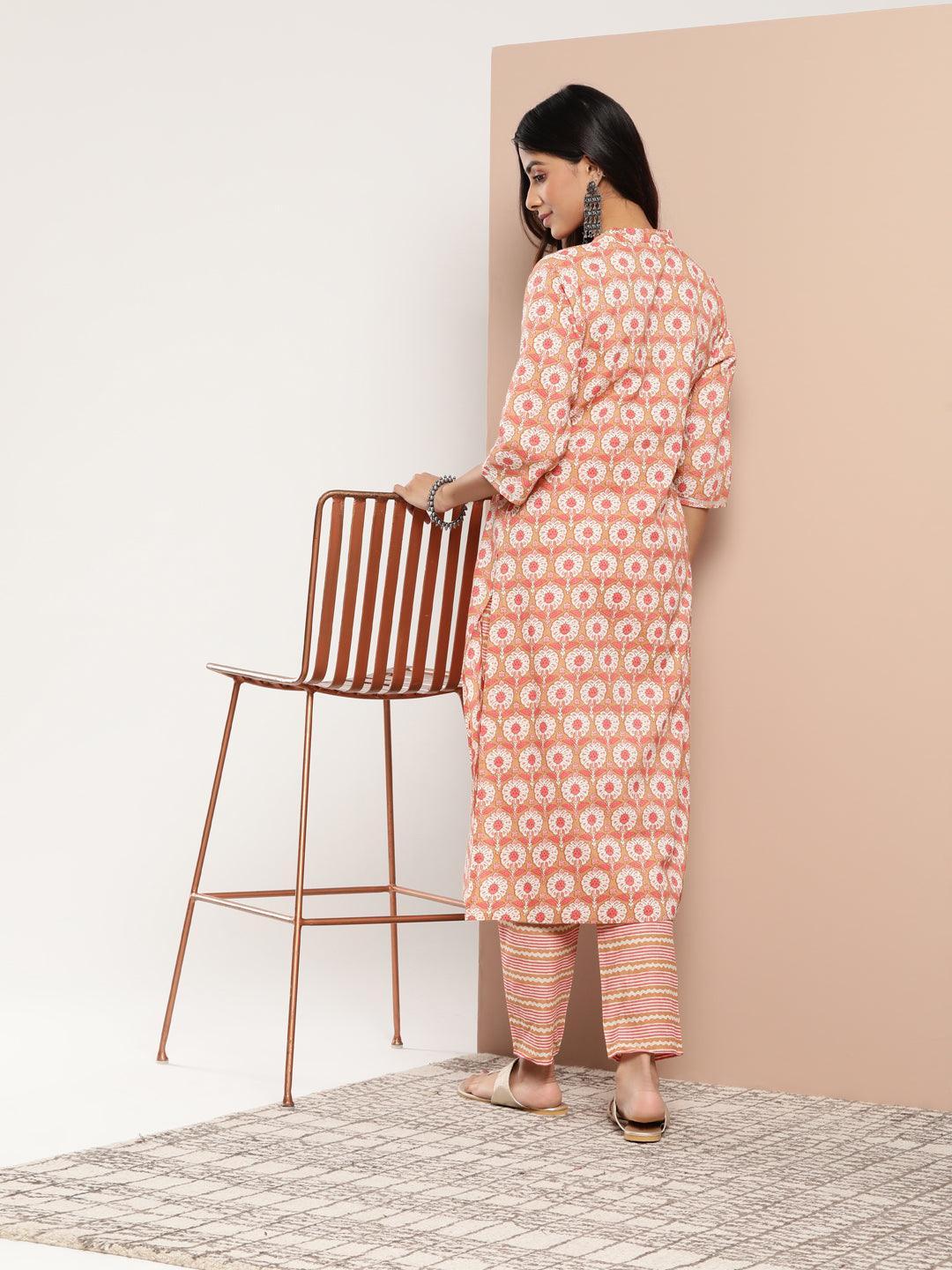 Tan Printed Cotton Straight Kurta - ShopLibas 