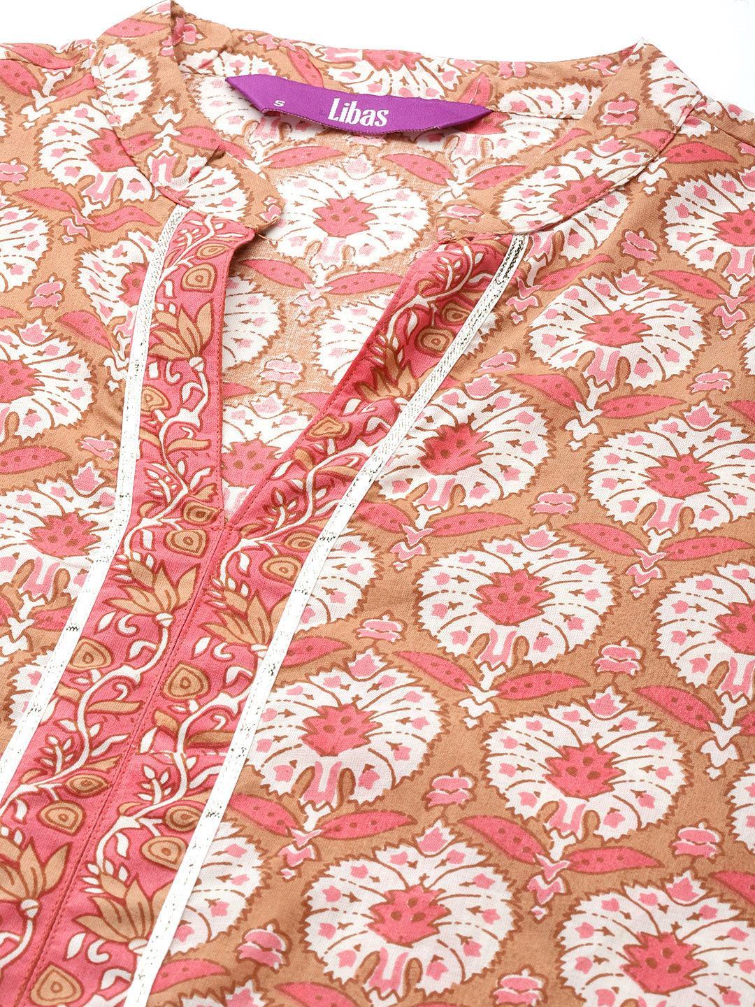 Tan Printed Cotton Straight Kurta Set With Trousers - ShopLibas 