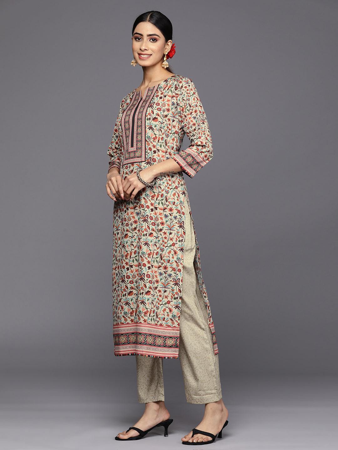 Tan Printed Crepe Straight Suit Set With Trousers - ShopLibas