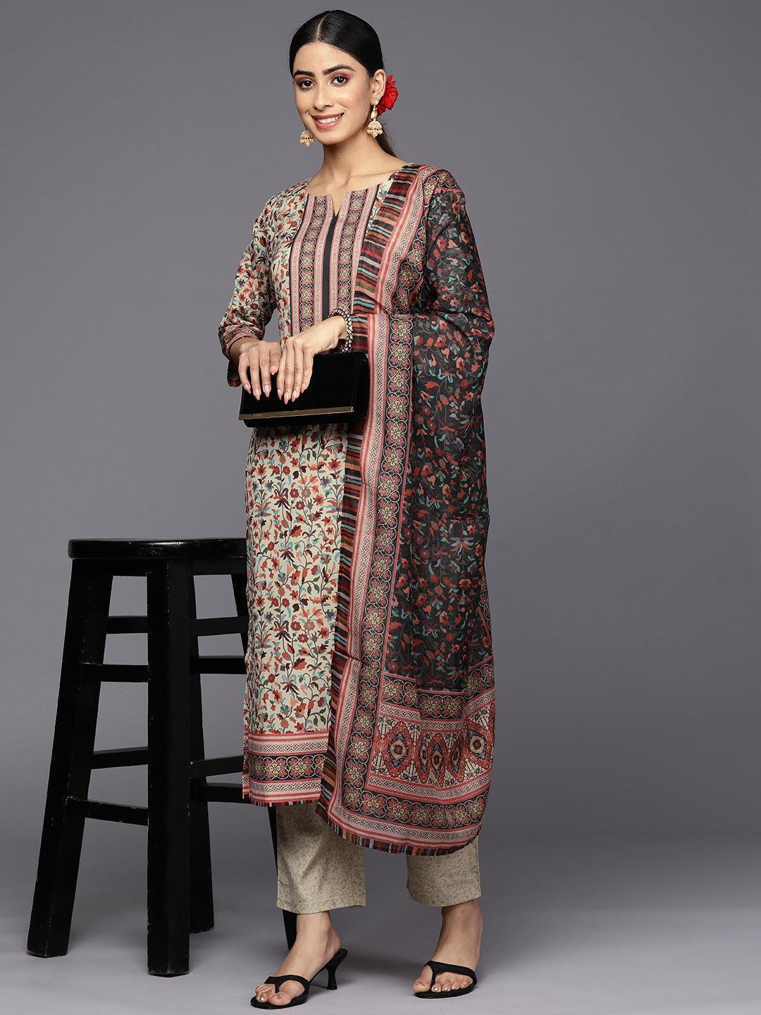Tan Printed Crepe Straight Suit Set With Trousers - ShopLibas