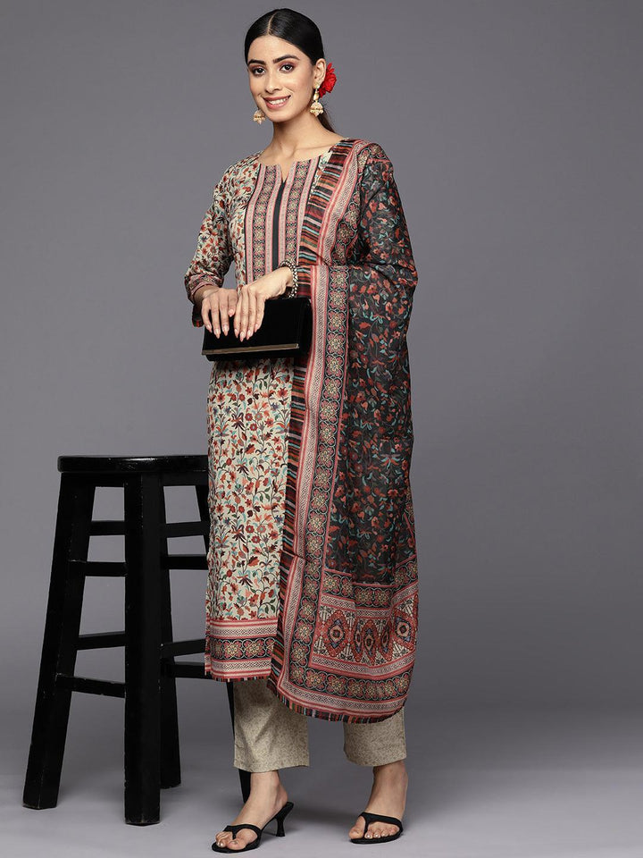 Tan Printed Crepe Straight Suit Set With Trousers - ShopLibas