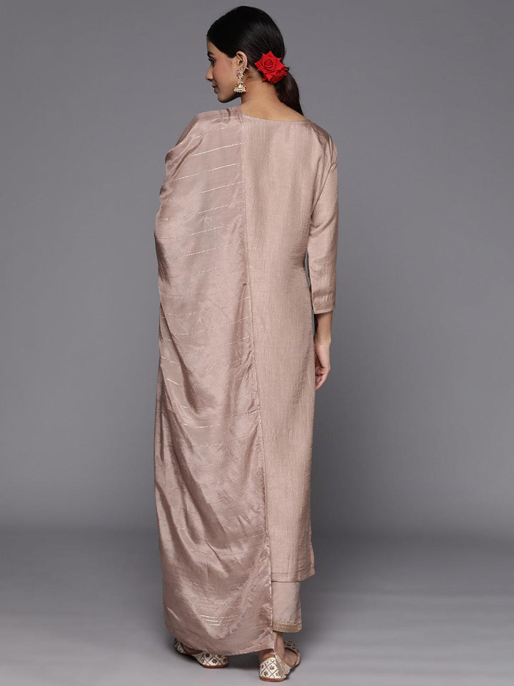 Taupe Embroidered Silk Blend Suit Set With Trousers