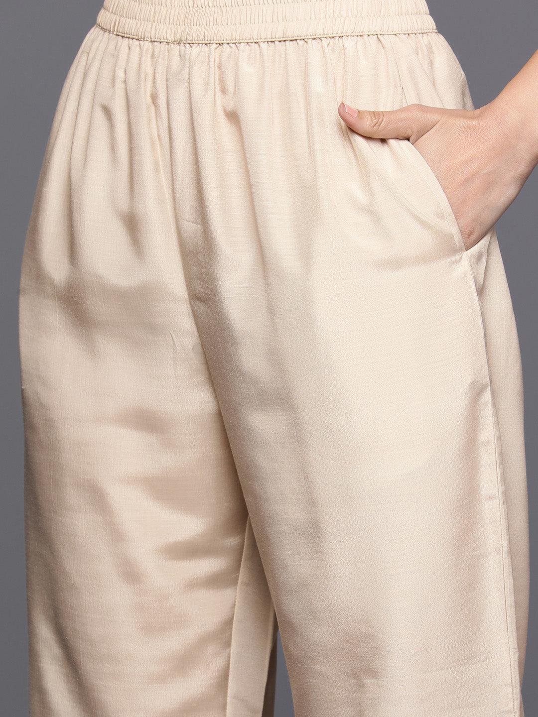 Taupe Self Design Rayon Straight Kurta With Trousers & Dupatta - Libas 
