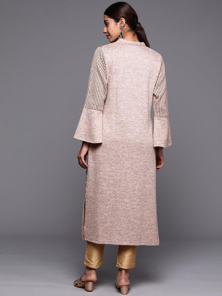 Taupe Woven Design Wool Straight Kurta - ShopLibas