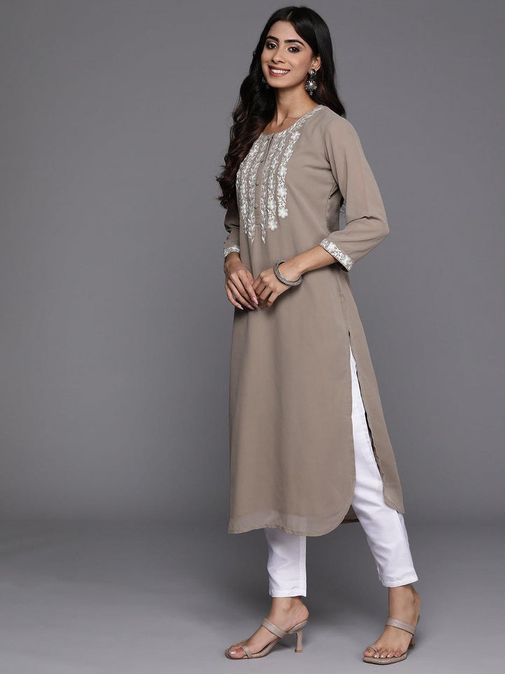 Taupe Yoke Design Georgette Pathani Kurta