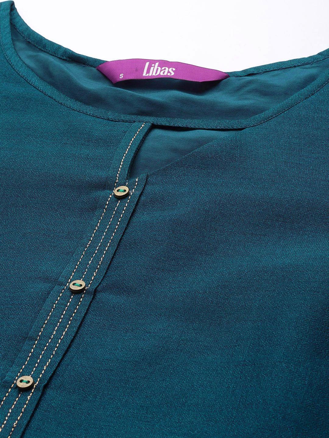 Teal Solid Silk Kurta - ShopLibas