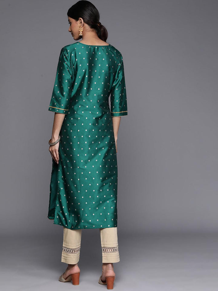 Teal Woven Design Art Silk Straight Kurta