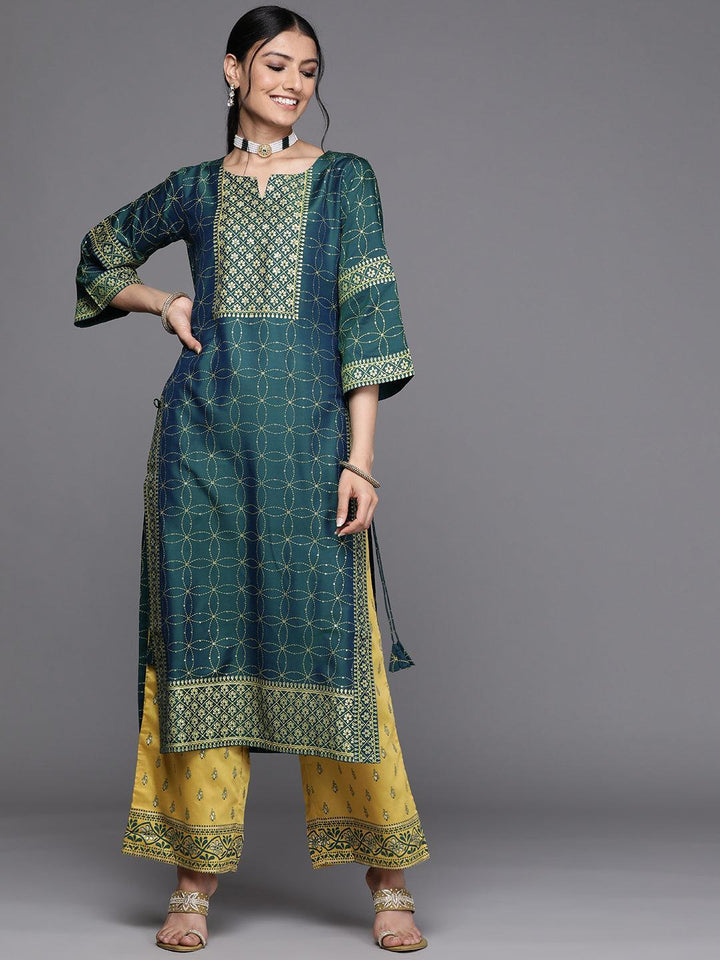 Teal Yoke Design Chanderi Silk Kurta - ShopLibas