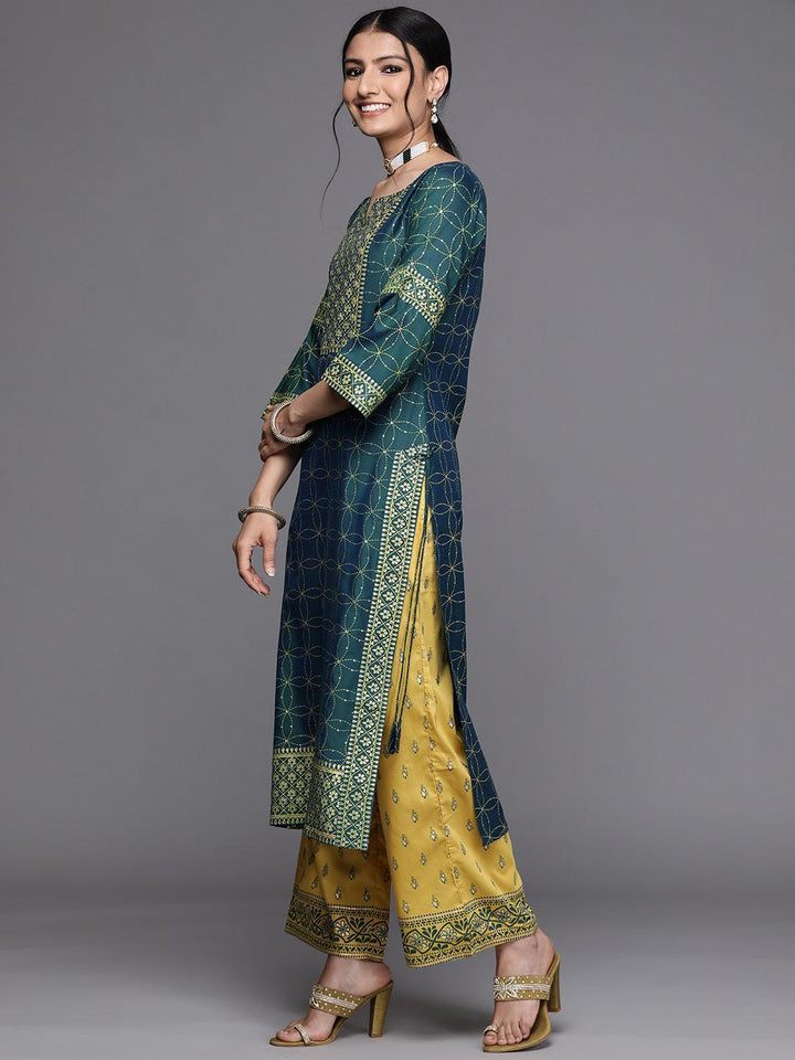 Teal Yoke Design Chanderi Silk Kurta - ShopLibas
