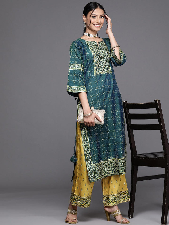 Teal Yoke Design Chanderi Silk Kurta - ShopLibas