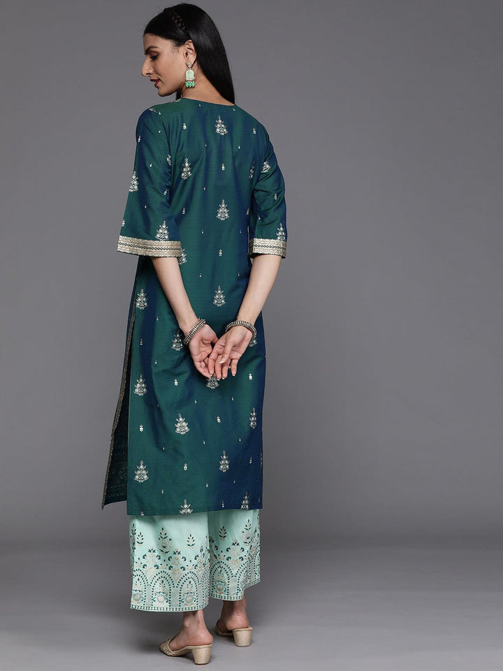 Teal Yoke Design Chanderi Silk Kurta - ShopLibas