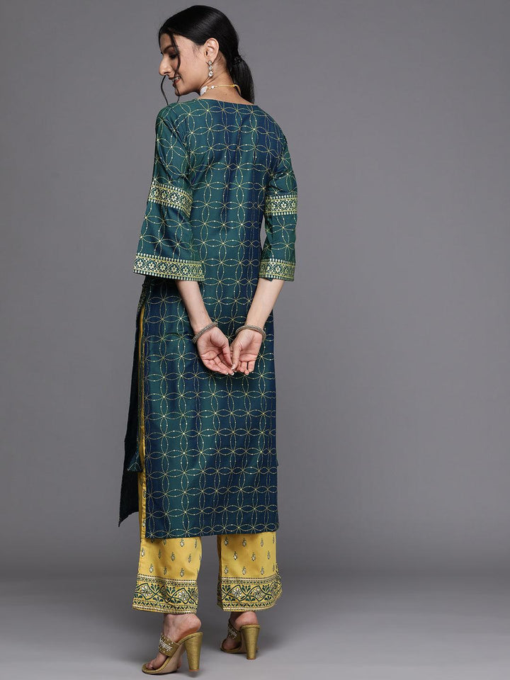 Teal Yoke Design Chanderi Silk Kurta - ShopLibas