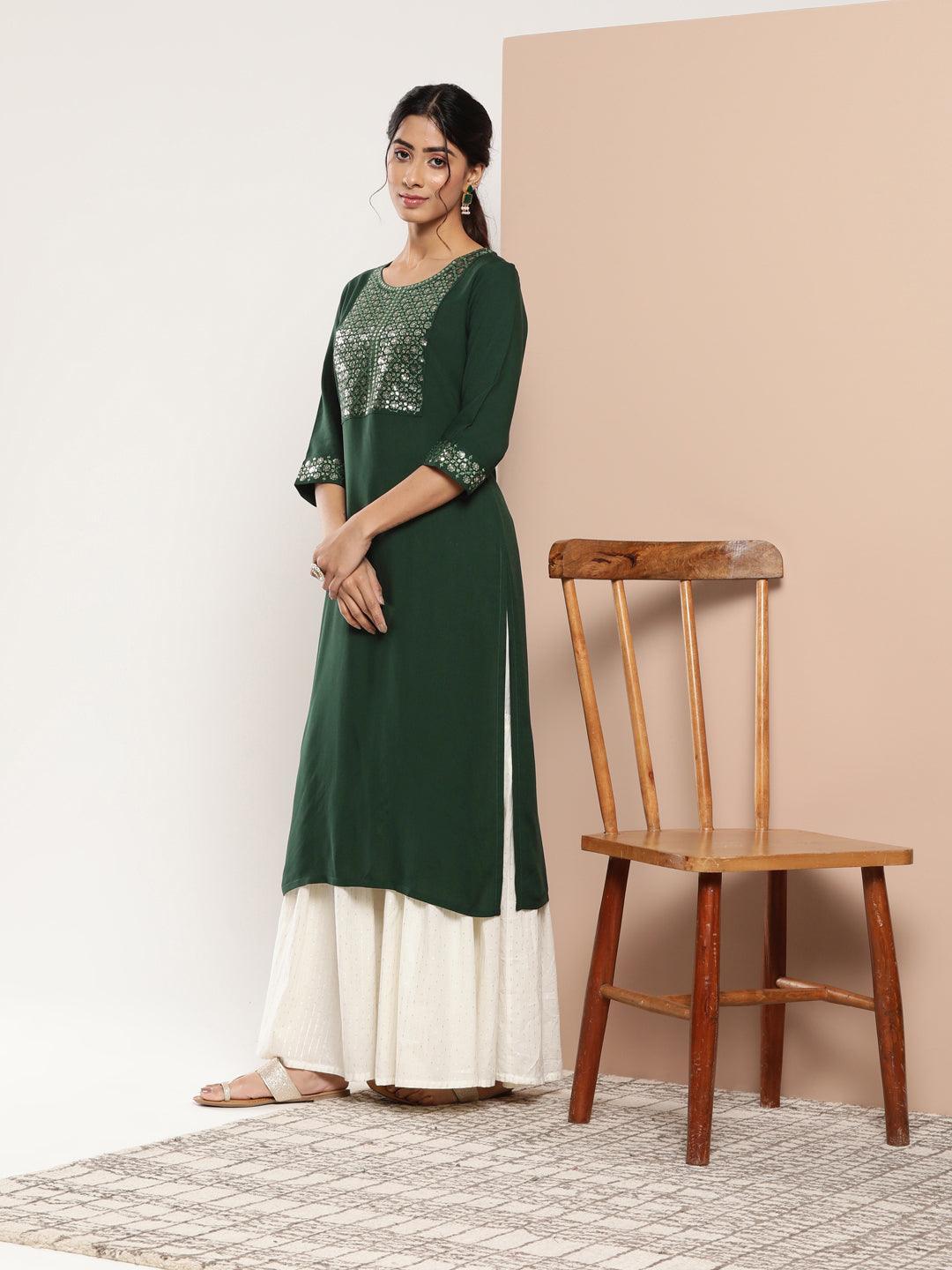 Teal Yoke Design Rayon Straight Kurta - ShopLibas 