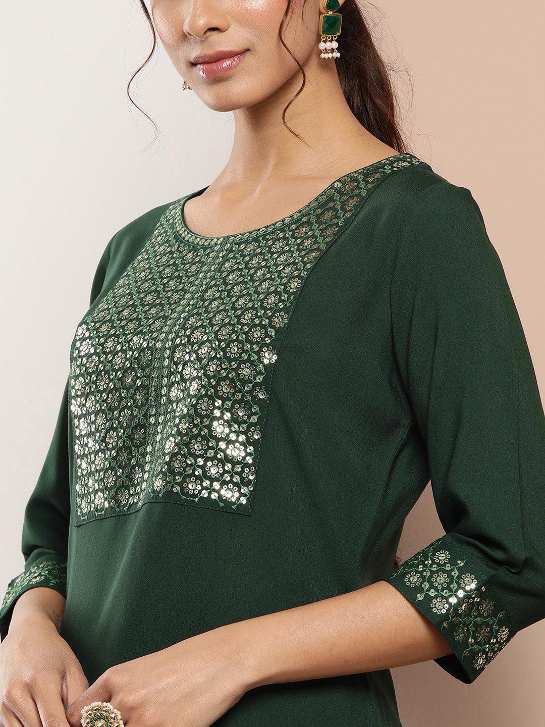 Teal Yoke Design Rayon Straight Kurta - ShopLibas 