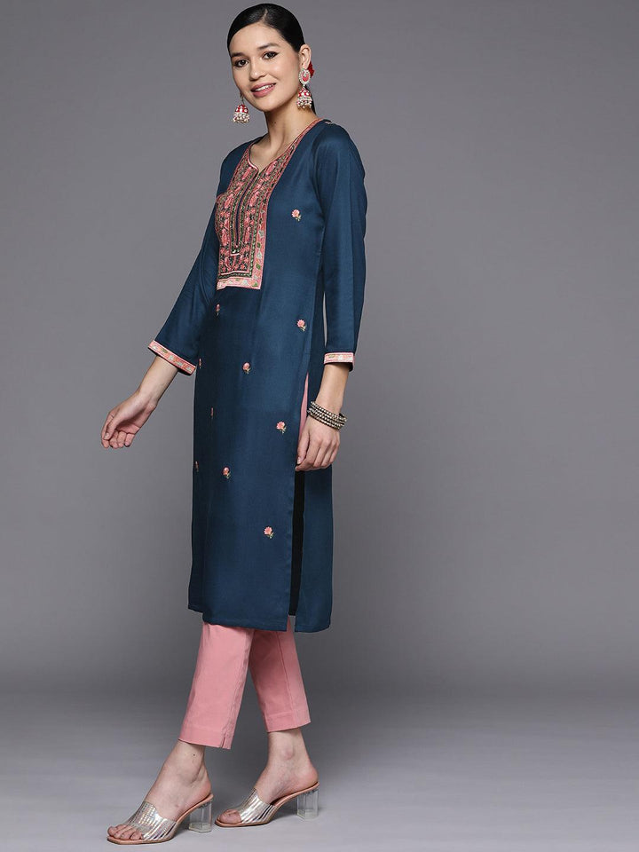 Teal Yoke Design Wool Straight Kurta