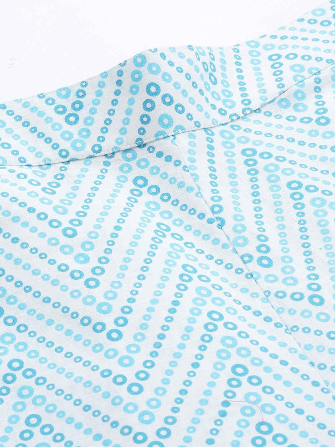 Turquoise Blue Printed Cotton Night Suit - ShopLibas 
