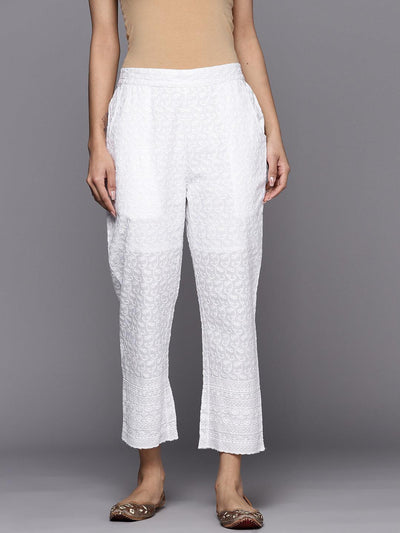 White Embroidered Cotton Trousers - ShopLibas