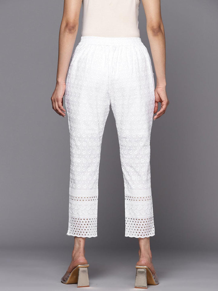 White Embroidered Cotton Trousers