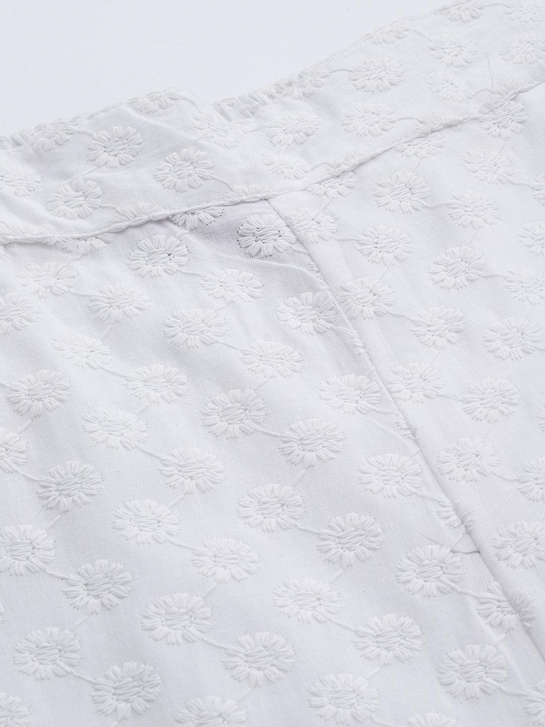 White Embroidered Cotton Trousers - ShopLibas 