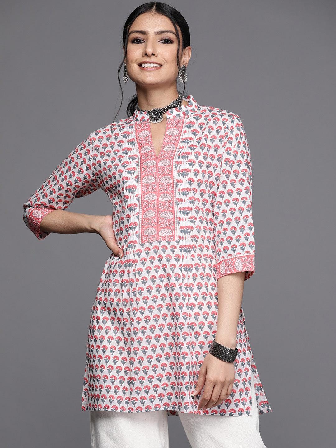 White Printed Cotton Kurti - ShopLibas