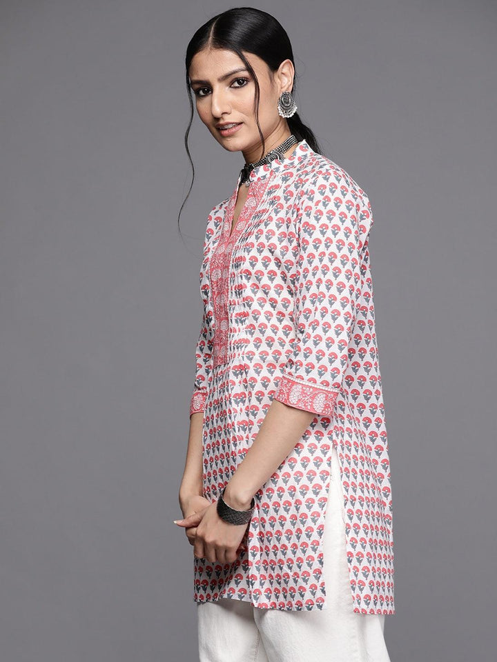 White Printed Cotton Kurti - ShopLibas