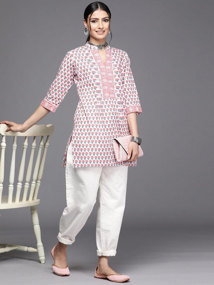White Printed Cotton Kurti - ShopLibas