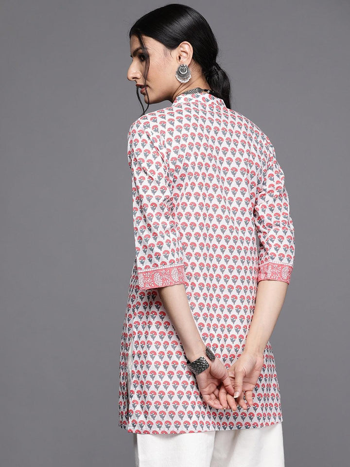 White Printed Cotton Kurti - ShopLibas