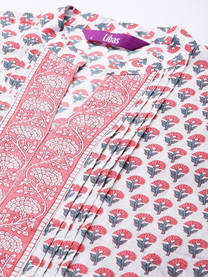 White Printed Cotton Kurti - ShopLibas