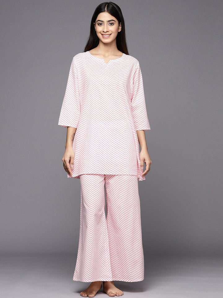 White Printed Cotton Night Suit - ShopLibas
