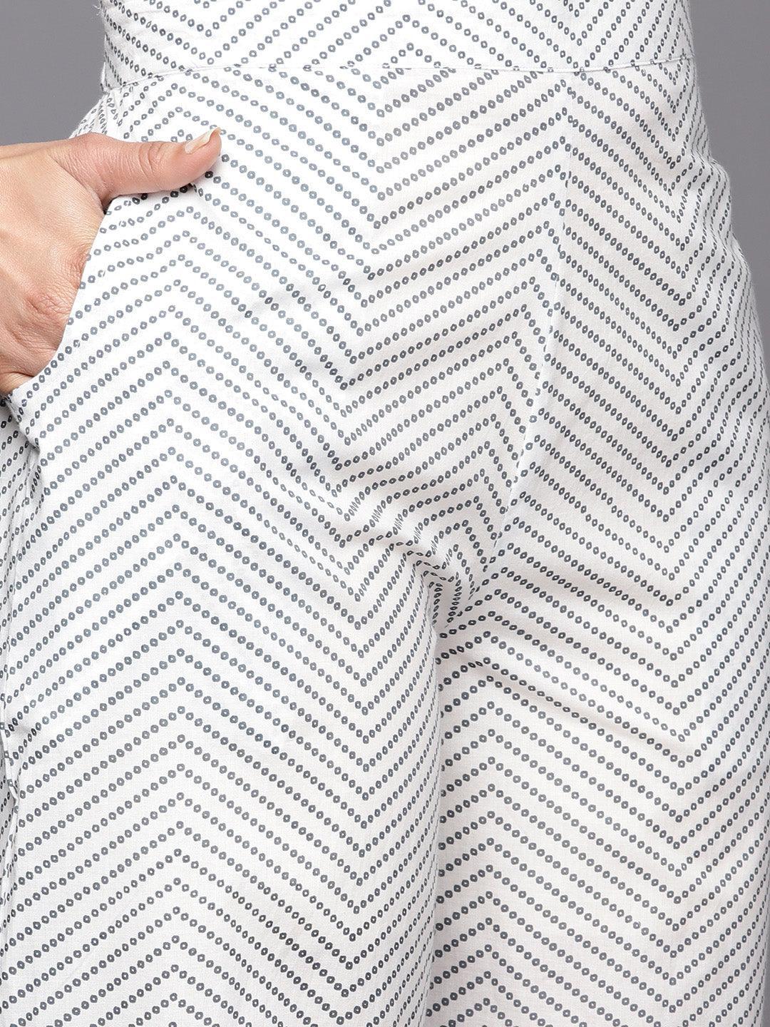 White Printed Cotton Night Suit - ShopLibas
