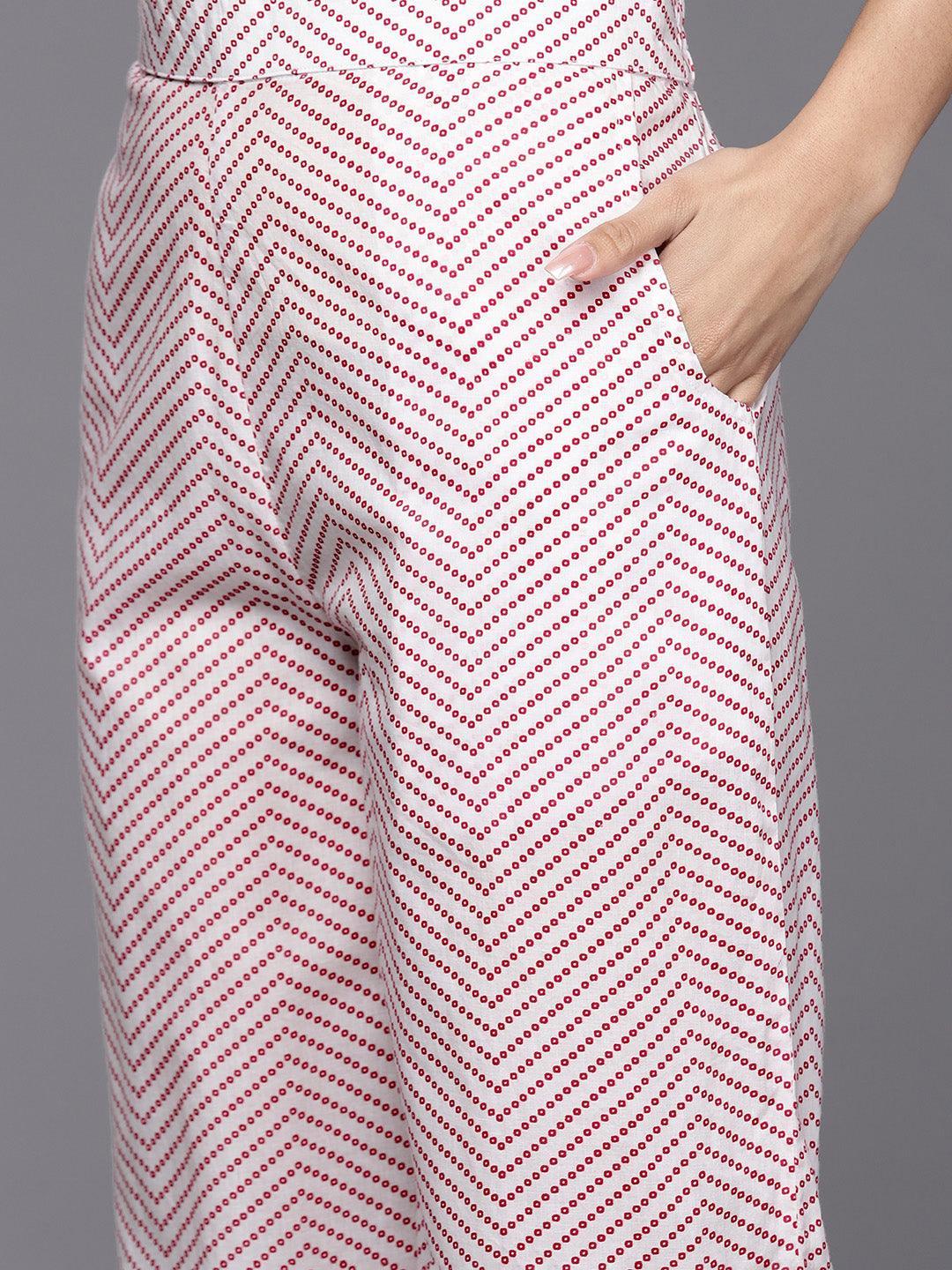 White Printed Cotton Night Suit - ShopLibas 