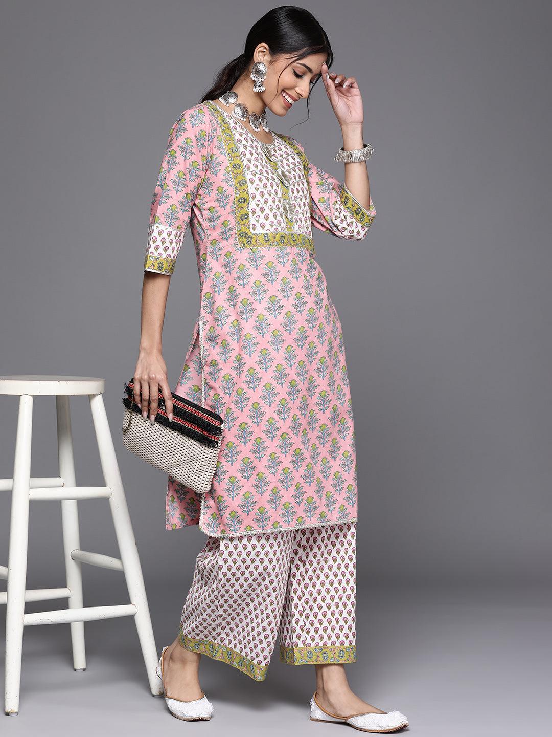 White Printed Cotton Palazzos - ShopLibas 