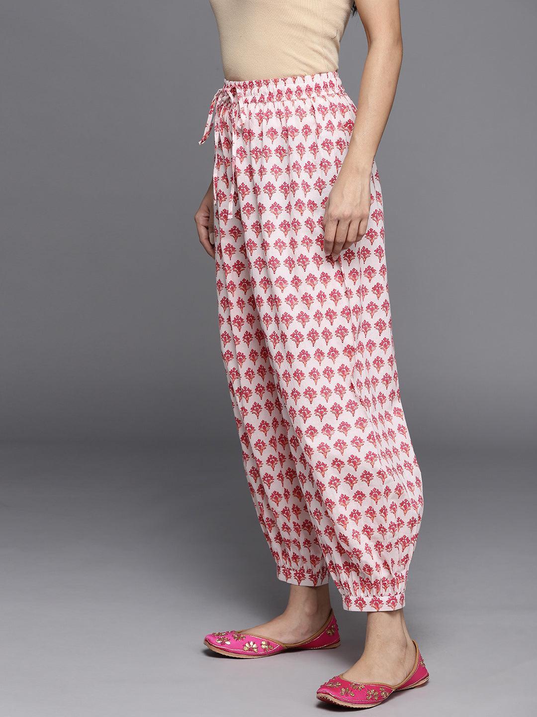White Printed Cotton Salwar Pants - ShopLibas 