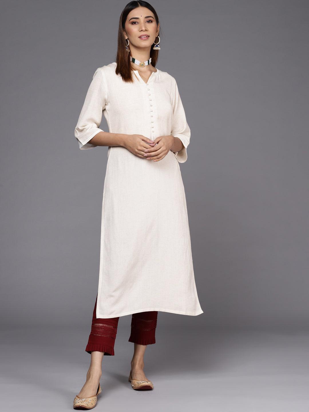 White Printed Cotton Straight Kurta - ShopLibas