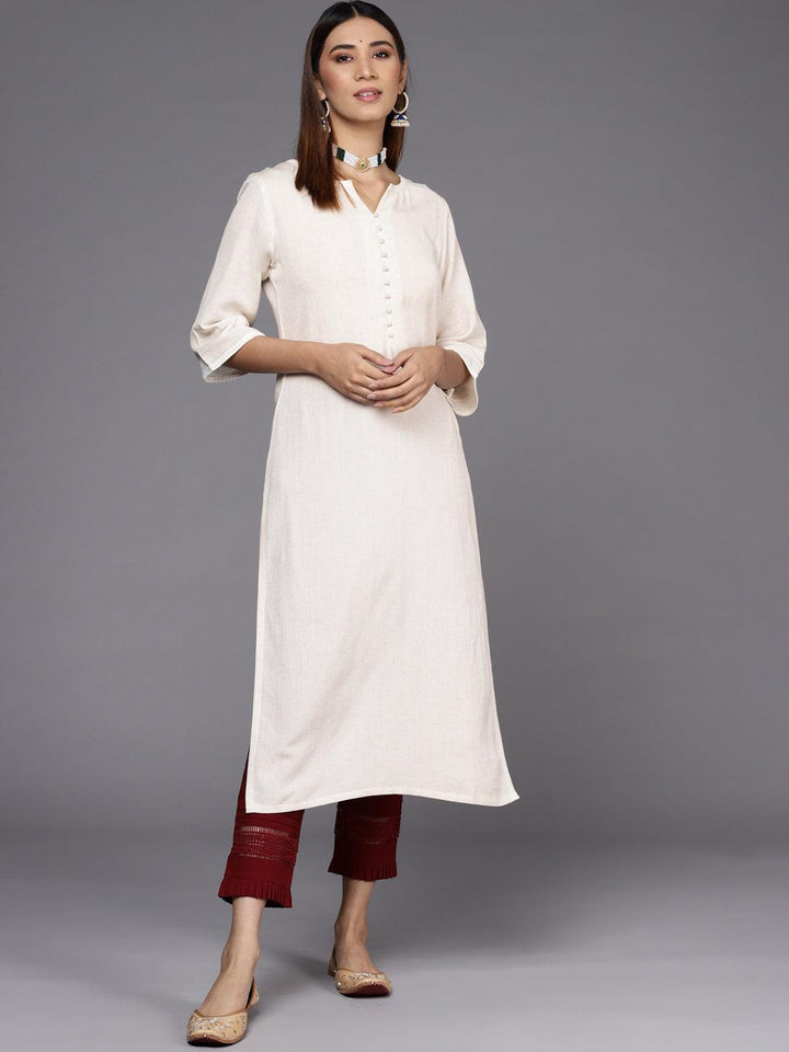 White Printed Cotton Straight Kurta - ShopLibas