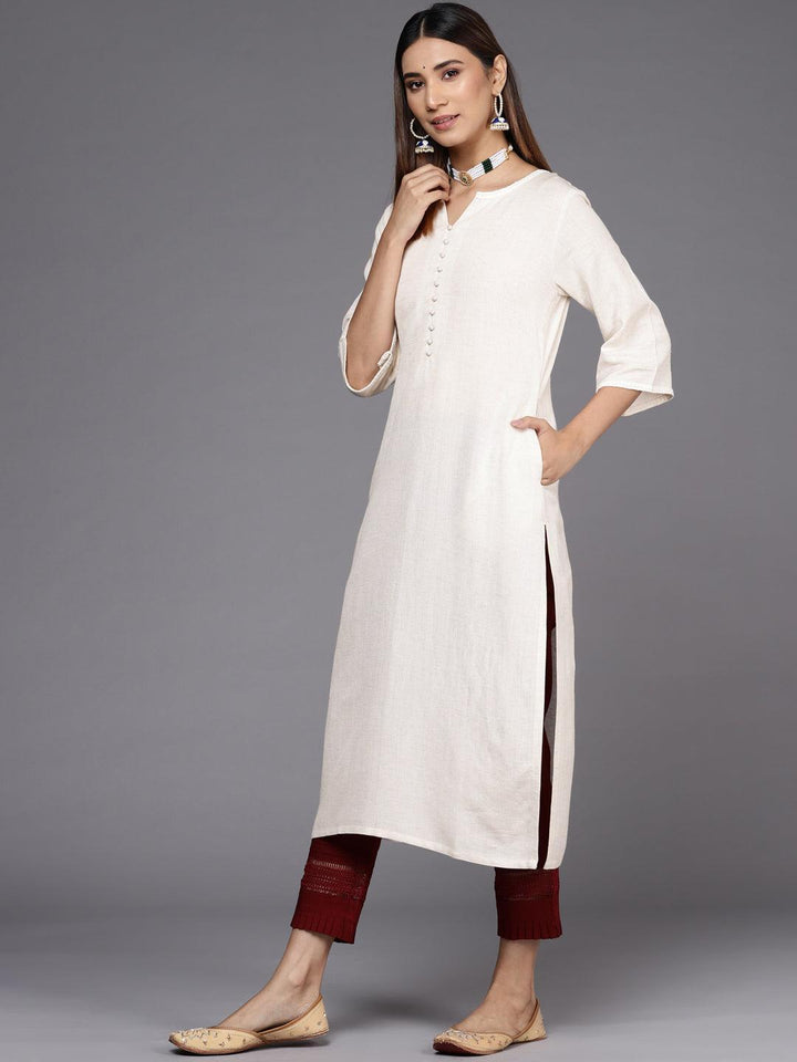 White Printed Cotton Straight Kurta - ShopLibas
