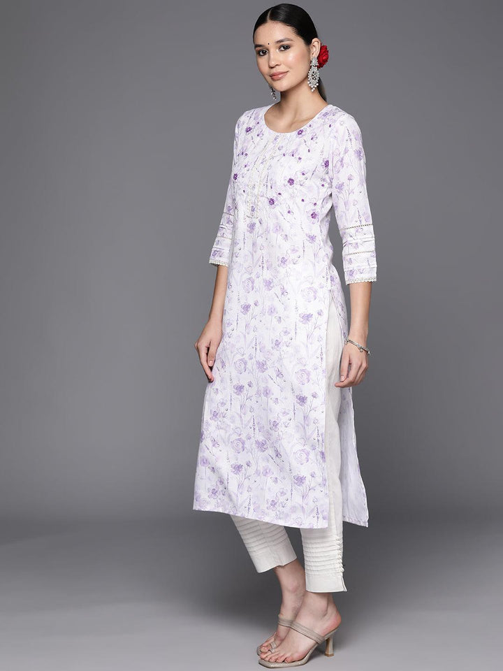 White Printed Cotton Straight Kurta