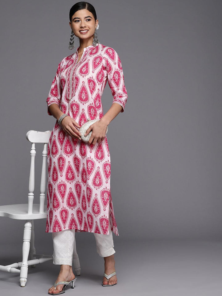 White Printed Cotton Straight Kurta - ShopLibas