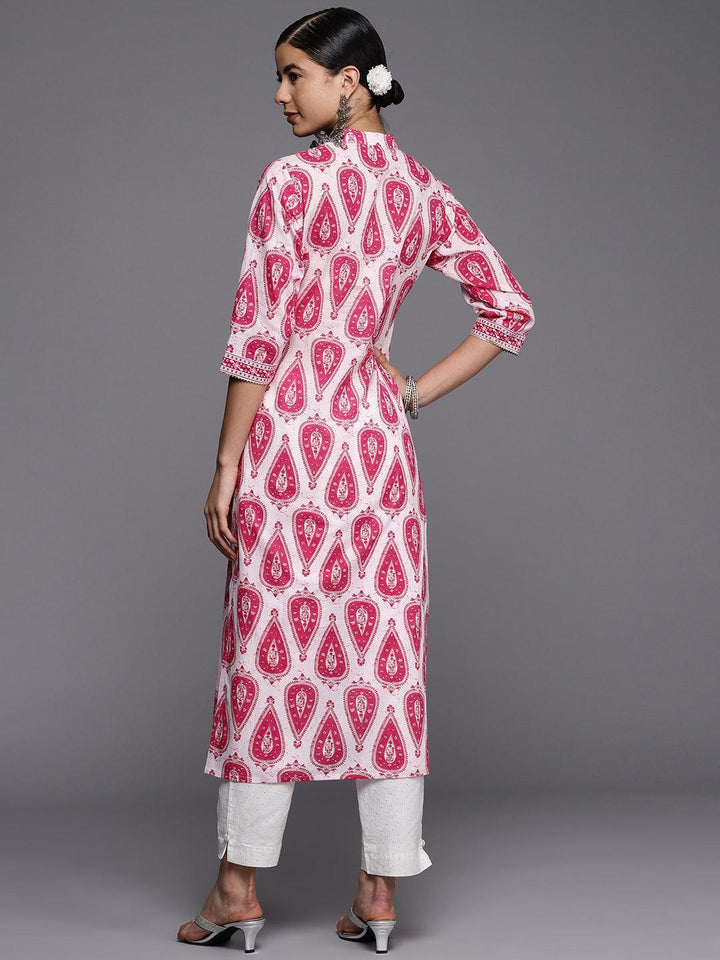 White Printed Cotton Straight Kurta - ShopLibas