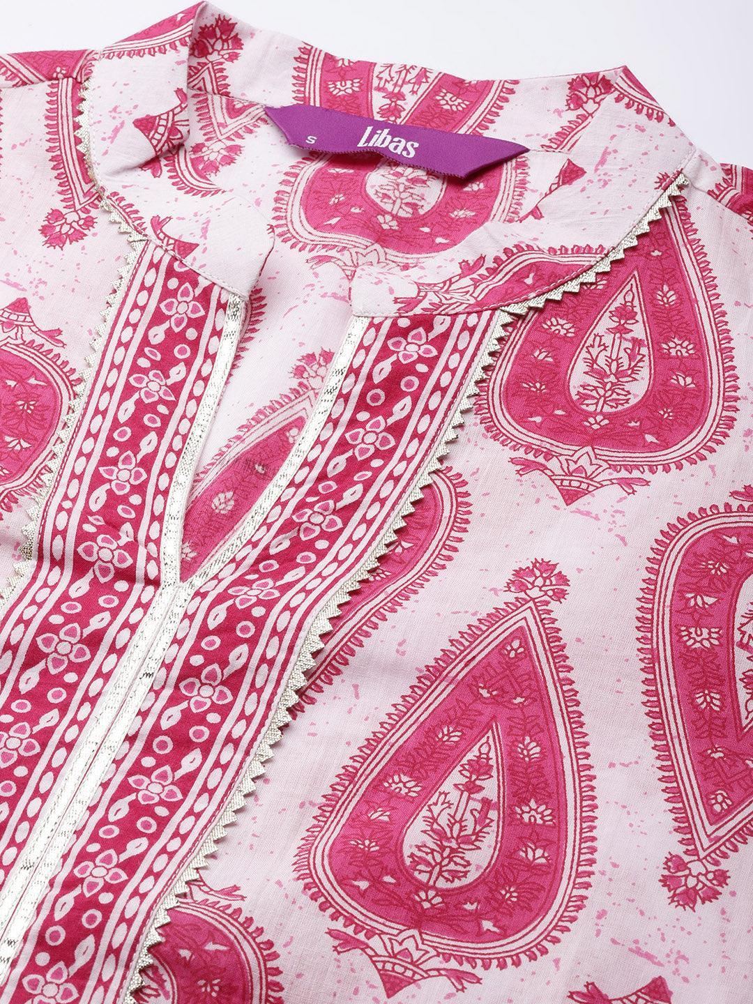 White Printed Cotton Straight Kurta - ShopLibas