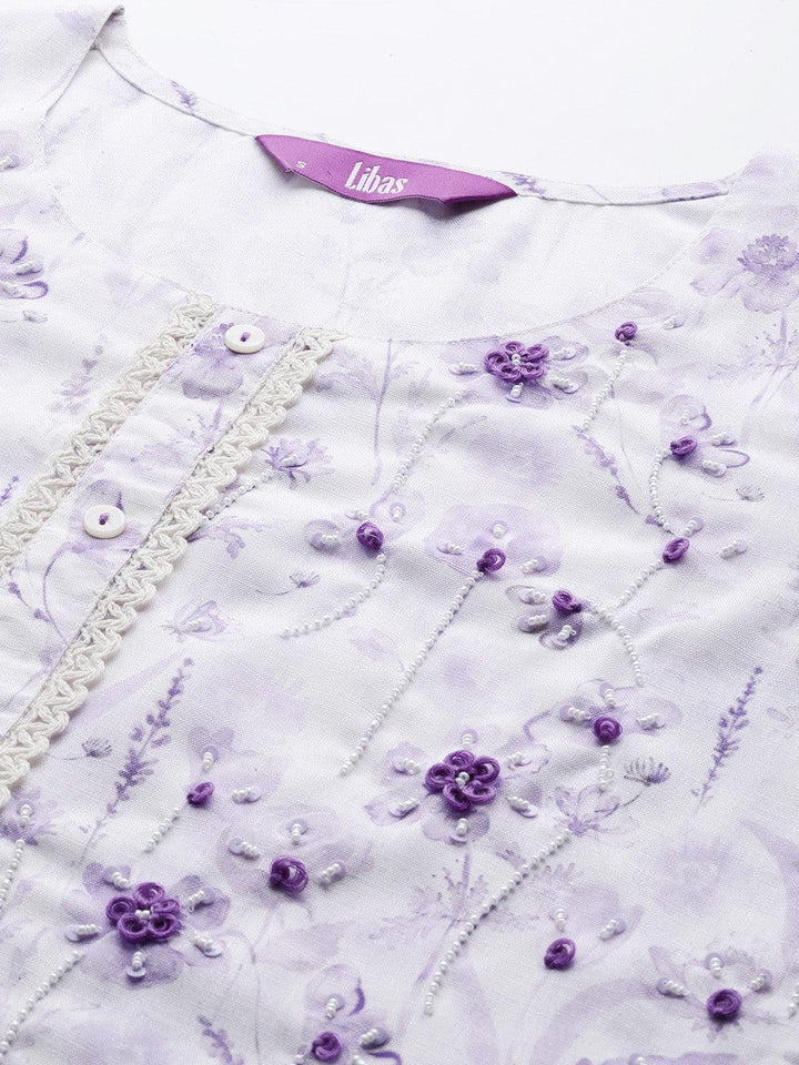 White Printed Cotton Straight Kurta