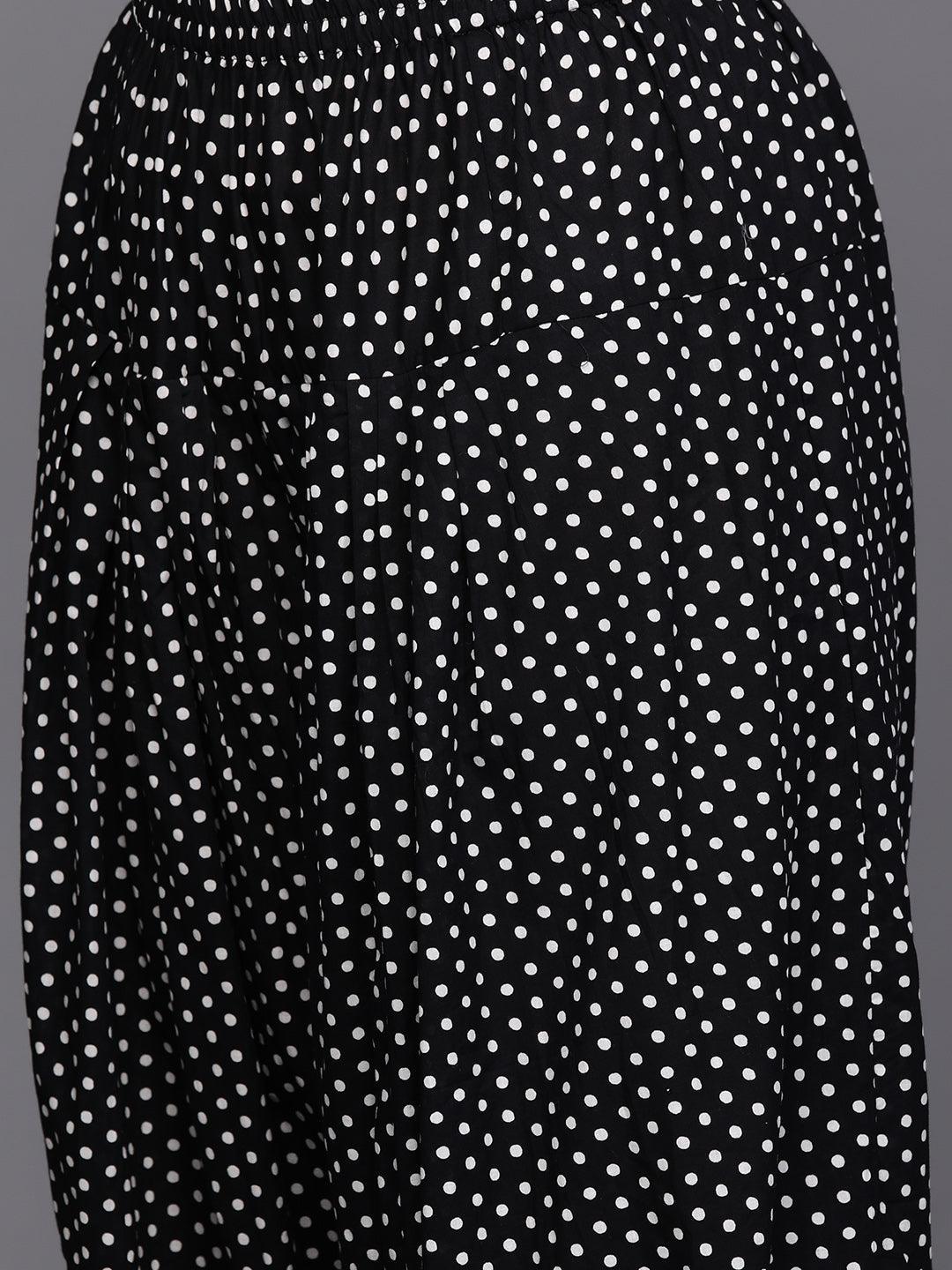 Black Yoke Design Cotton Straight Kurta With Trousers & Dupatta - Libas 