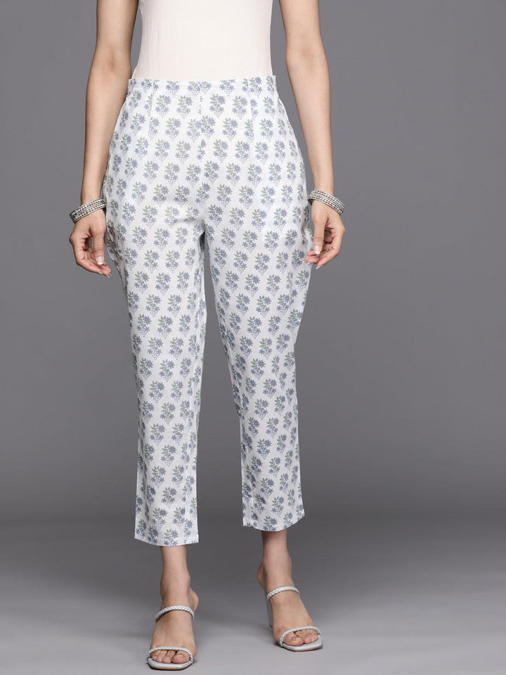 White Printed Cotton Trousers