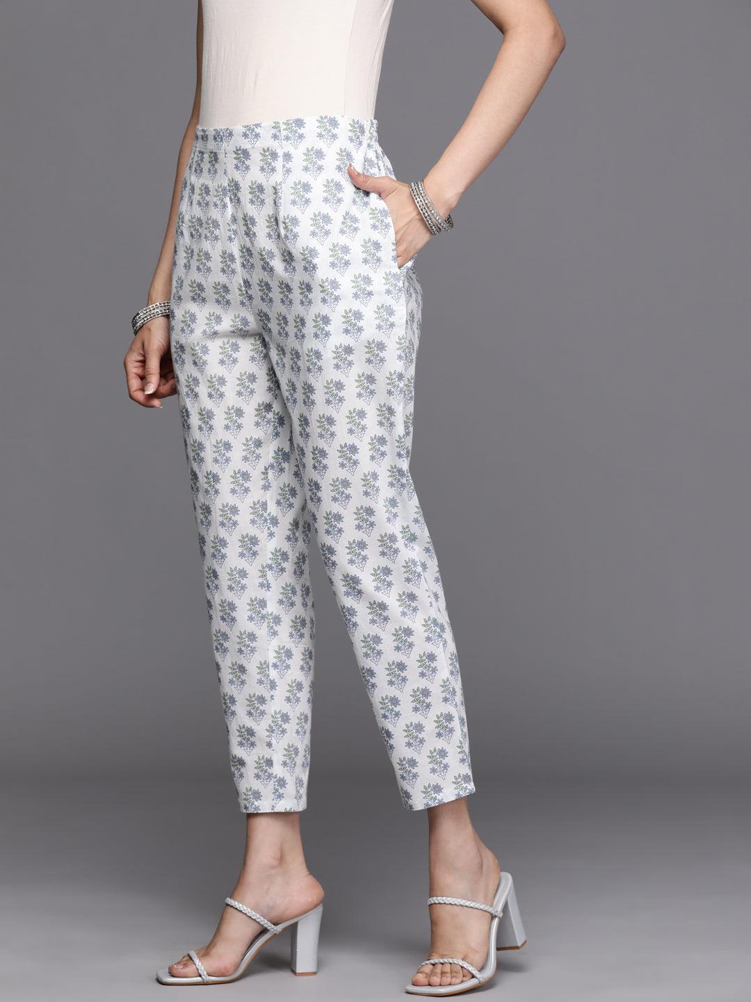 White Printed Cotton Trousers - ShopLibas 