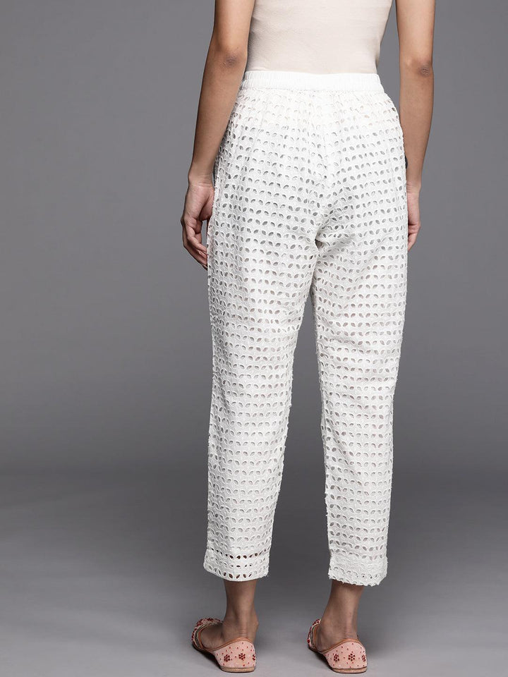 White Self Design Cotton Trousers - ShopLibas