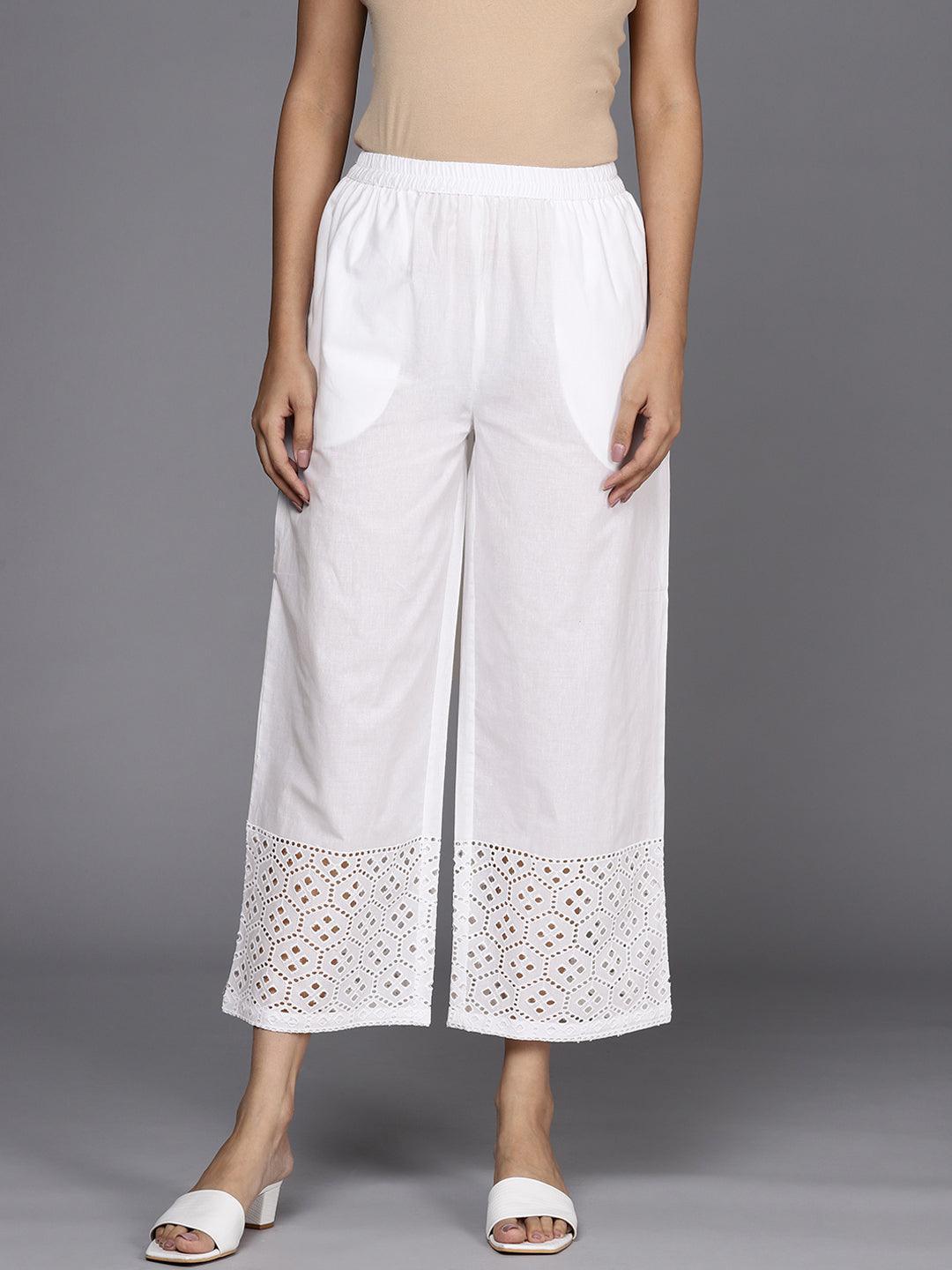 White Solid Cotton Palazzos - ShopLibas