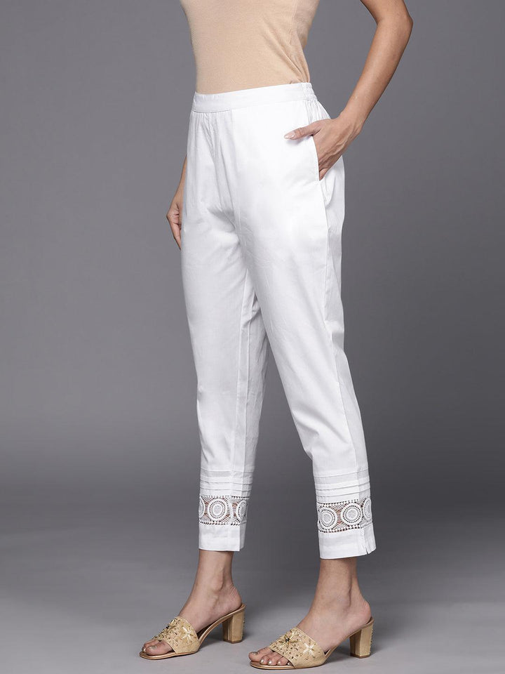 White Solid Cotton Trousers